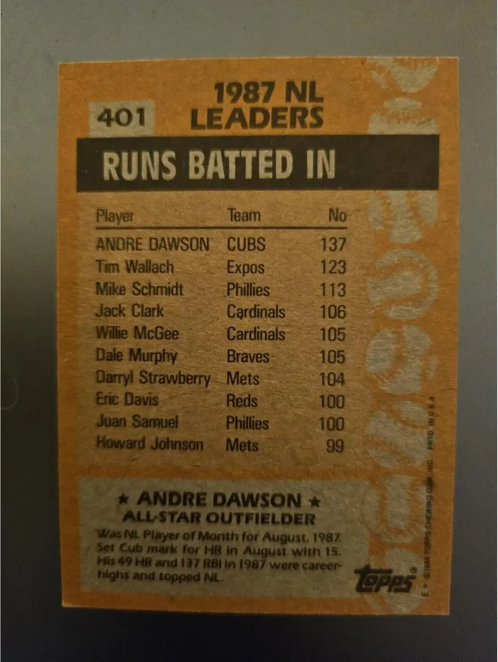 1988 Topps Andre Dawson All Star #401 Chicago Cubs